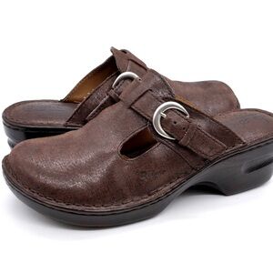 Born boc Dark Brown Leather Mules with Buckle
